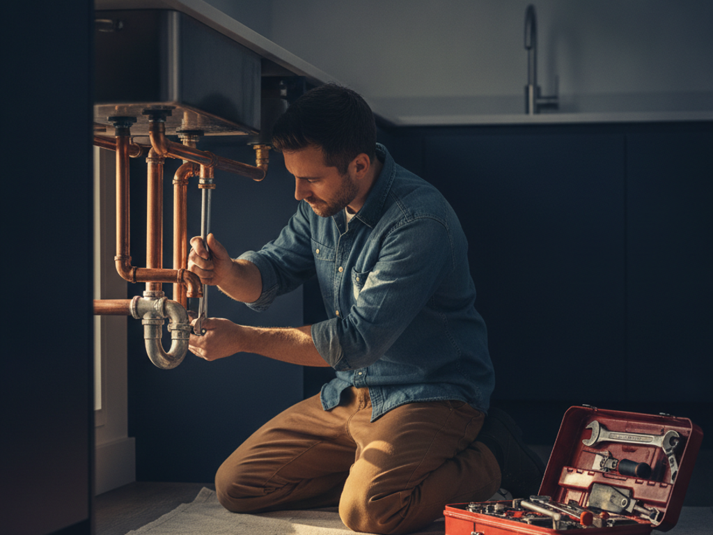 Plumbing contractor at work